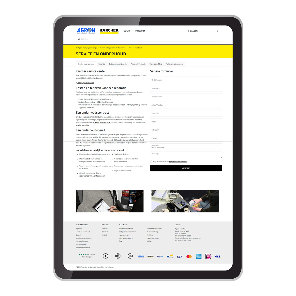 Agron Kärcher webshop — Aanvullende diensten